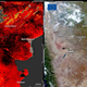 A cloudless view (right) and land surface temperature (left) of southern Argentina.